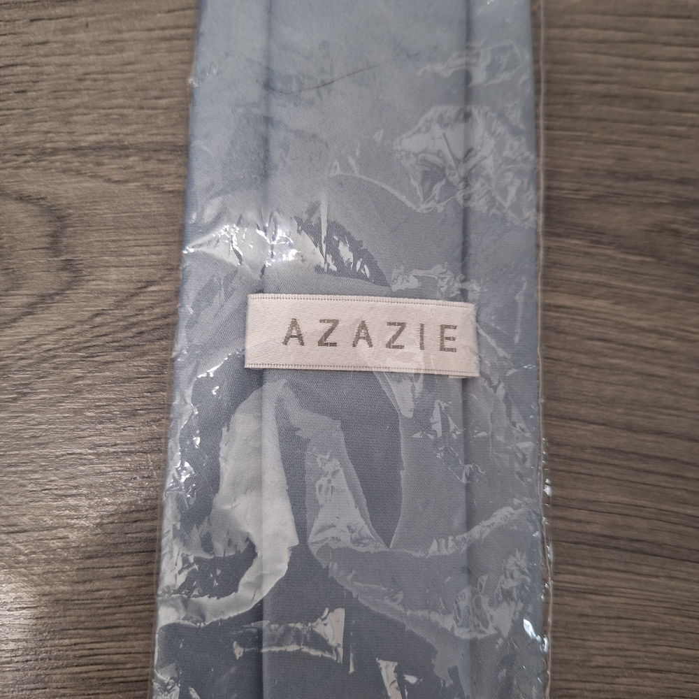 Azazie Dusty Blue Men's Matte Satin Wide Tie - Picture 4 of 5